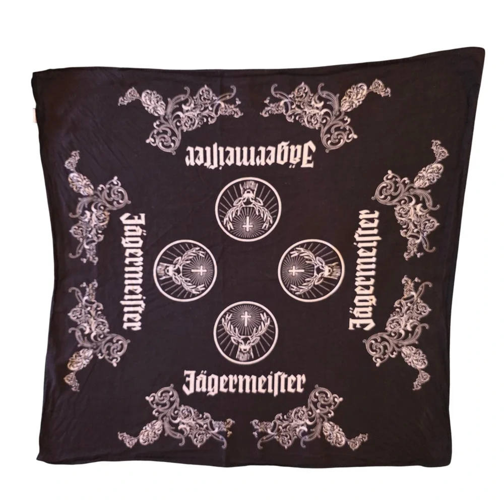 Jagermeister Bandana Black White Stag Logo Cotton Headwrap Biker Scarf 21x21